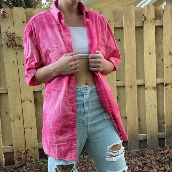 Pink Tie Dye Button Up Shirt Unisex Size L - Picture 5 of 9